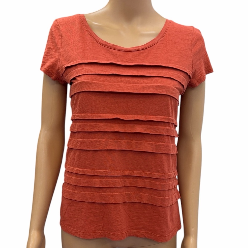LOFT Ann Taylor Layered Pleat Front Scoop Neck Tee Womens Petite Medium